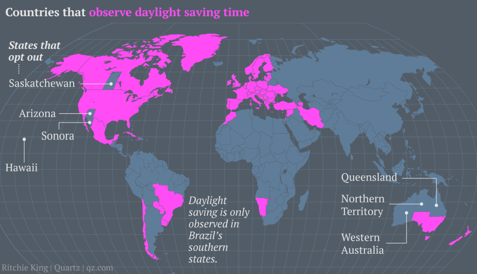 global image of countires which emply daylight savings